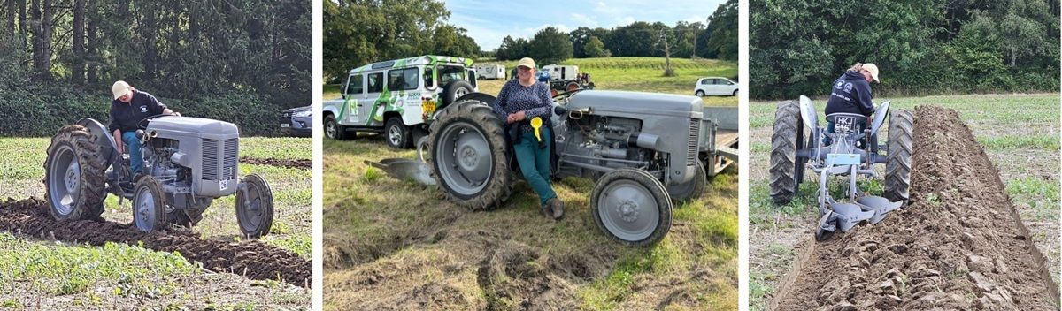 Lady on tractor ploughing field